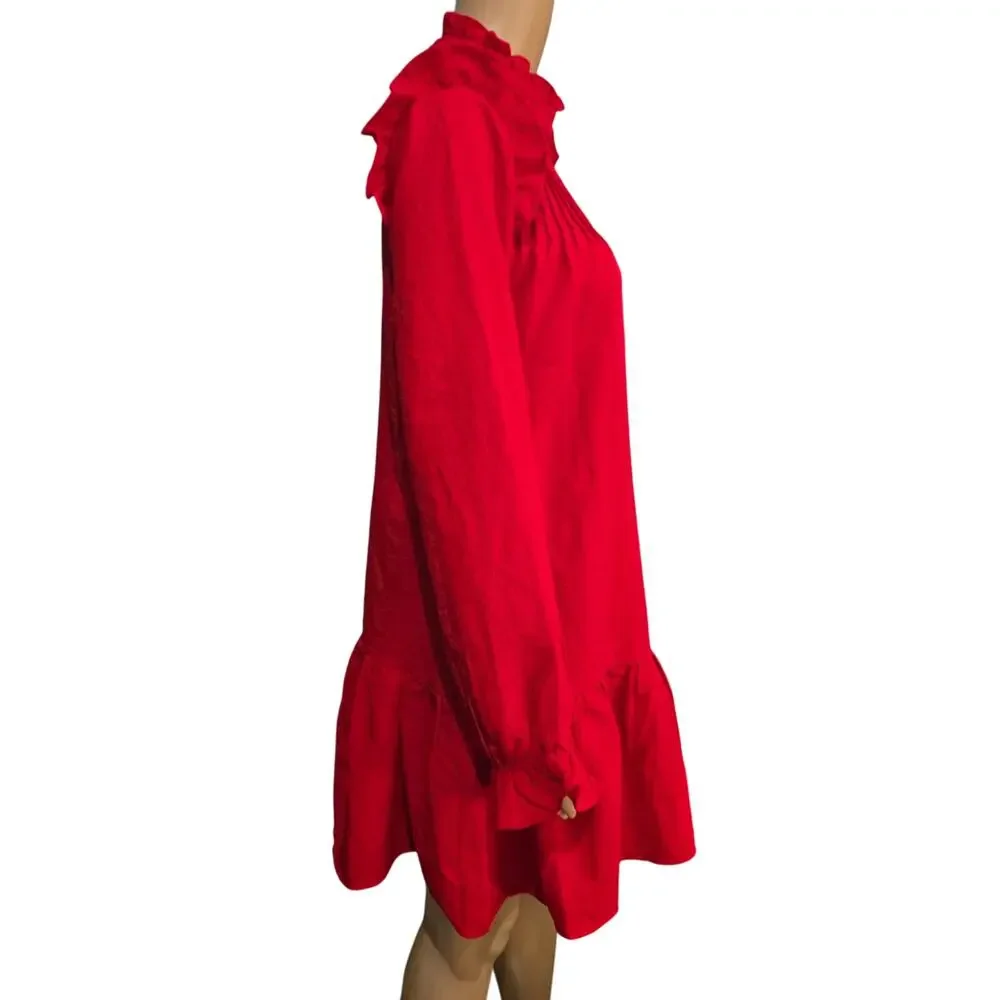Loavies Red Long Sleeve Mini Dress with Ruffles Small - Picture 3 of 6